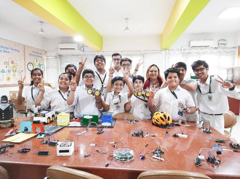 Students working on robotics projects in Modern Academy's Robotics Lab in Namakkal
